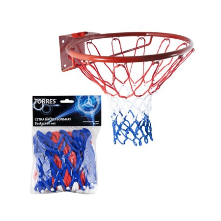 Купить Сетка баскетбольная Torres, нить 4 мм, бело-сине-красная в Белаяхолунице 